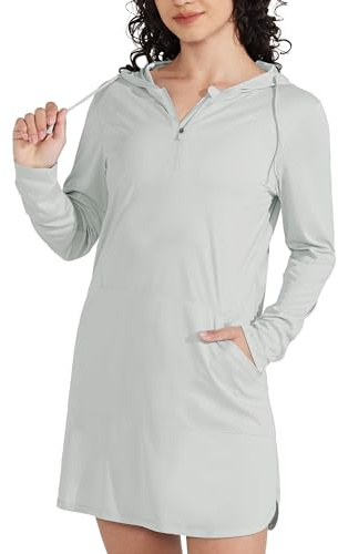 Willit Vestido de natación con capucha UPF 50+ para mujer, manga larga, secado rápido, SPF
