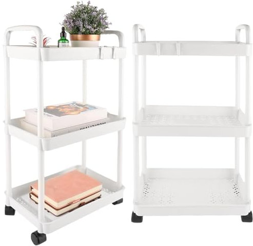 JMIATRY 2er-Set Aufbewahrungswagen 3-Etagen, Küchenwagen Weiß, Mehrzweckwagen Wagen mit Rädern für Küche, Bad, Waschküche, Schlafzimmer, 41x25x75CM