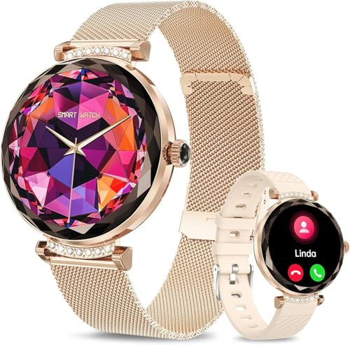 niolina Smartwatch Damen mit Telefonfunktion, 1.19 AMOLED Always-on Display Fitnessuhr, IP68 Wasserdicht Armbanduhr mit 120+ Sport für iOS Android, Roségold