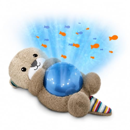 ZAZU Otto der Otter - LED-Nachtlichtprojektor: Ozean, bewegliche Fische, Wellen, 5 Melodien, 3-Stufen-Schlafprogramm, Geräuscherkennung, batteriebetrieben