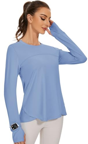 IECCP Sport Bluse Damen Langarm Activewear-T-Shirts UPF 50+ UV Schutz Sonnenschutz Langarmshirts Schlanke Passform Mit Daumenloch Rashguards Sportshirt