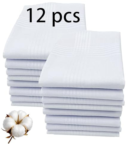 ARKBAODAN 16x16 Inch Handkerchiefs for men 100% Soft Cotton White Hankie handkerchief bulk father's day gifts (12 PCS)
