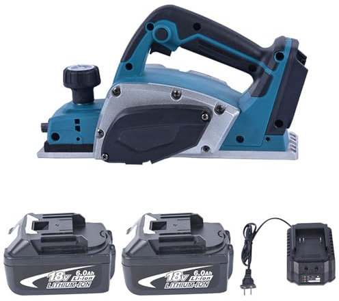 Raboteuse À Bois Sans Fil, Raboteuse Électrique Portable 650 W, Avec 2 Batteries Au Lithium Et Chargeur, Profondeur De Rabotage 0-5 Mm, Raboteuse À Main Sans Balais Avec Interrupteur Autobloquant