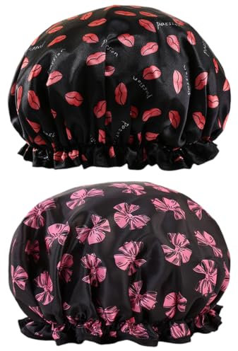 2 Pezzi Cuffia da Doccia Impermeabile, Riutilizzabile Doppio Strato Cuffie Capelli con Elastici, Protezione Capelli per Donna, Bagno, Spa, Salon