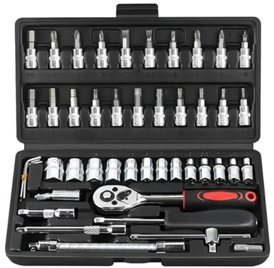 Llave dinamométrica Juego De Llaves Inglesas De 46 Piezas, Kit De Herramientas For Coche, Destornillador Y Broca, Trinquete, Llave Dinamométrica Rápida, Llave Inglesa, Llave De Tubo, Herramientas Manu
