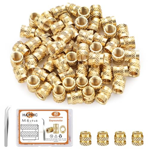 60 Stück Gewindeeinsatz, M6 Gewindebuchse 3D Druck Gewindeeinsätze Einschraubmutter Einschmelzgewinde für Druckteile Automobil Kunststoffteile