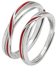 Calefee Anello Filo Rosso del Destino Coppia, Anelli Lui e Lei Personalizzabili Argento 925 Regolabili Anello a Fascia Semplice con Smalto Rosso