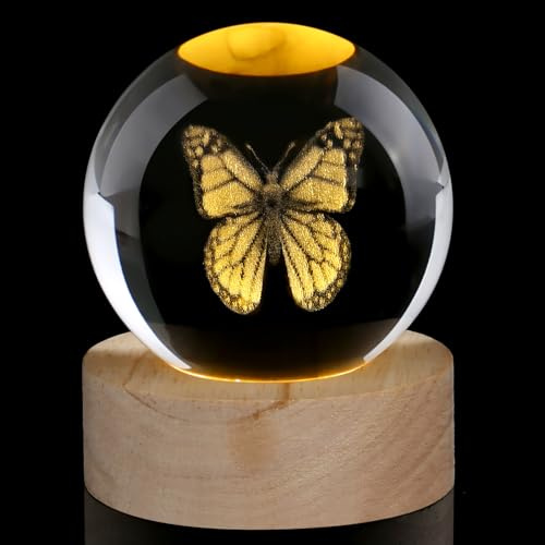 AWARDSEN Schmetterling Glas Ornamente Schmetterling Geschenke für Frauen 3D Schmetterlinge Briefbeschwerer Glas Tiere Kristall Kugel Schmetterling Lampe Dekorationen Schreibtisch Ornament