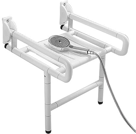 AYCDL Klappbarer Badesitz Zur Wandmontage, Mit Haltegriffen Für Senioren, Für Den Innenbereich, Breiter Sitz, Trägt Bis Zu 300 Kg/Weiß,Weiß
