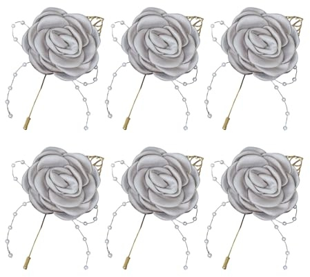 6 x Blumen-Anstecker für Hochzeit, Paar, handgefertigt, Schmuck für Party, Bräutigam und Braut