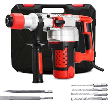 HENGJINGTR 220V Concreto Martillo eléctrico Extracción de la Pared Taladro de Martillo Giratorio de Servicio Pesado, con 6 Brocas de Taladro para perforación en la Pared y innovación