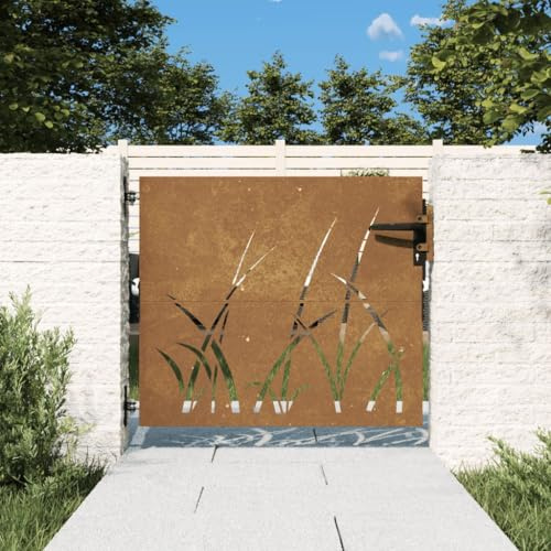 Metal Garden Gate, Swing Gate Entrance Security Door 85x100 cm Corten Steel Grass Design
