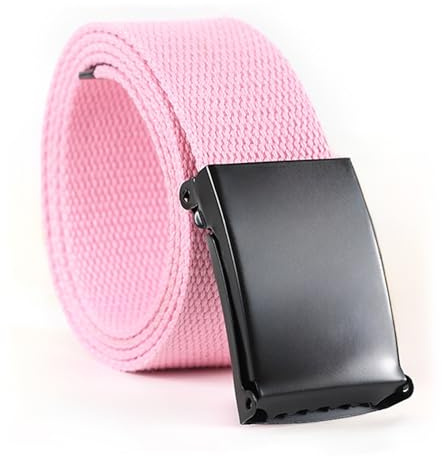 Senshuomy Gürtel für Herren, verstellbarer Canvas-Stoff, Nylon, passt überall, zugeschnitten, passend für Leinen-Netzgrößen bis zu 119,4 cm, mit klappbarer schwarzer Militärschnalle, Rosa, 119 cm, 47