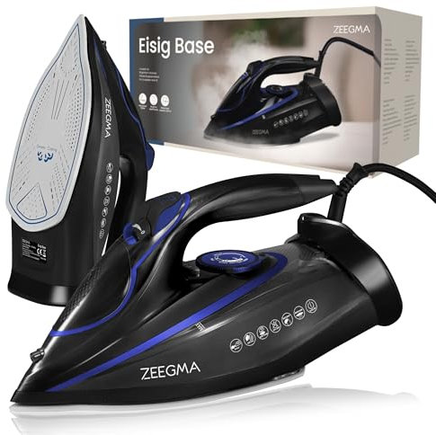 ZEEGMA IRONEE Ferro da stiro senza fili e con fili, Con rivestimento in ceramica 2600W, Stiratura orizzontale e verticale Serbatoio 320ml autopulente Antigoccia e anticalcare (Nero Blu, Con filo)