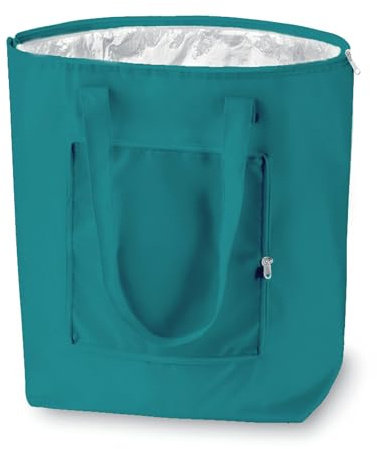 PromotionGift - Faltbare wiederverwendbare Kühltasche, Einkaufstasche, Strandtasche, leicht und langlebig, mit Innenaluminiumbeschichtung für perfekte Kühlfunktion - 25L (blau grün)