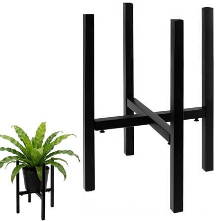 FAAING Soporte para Plantas Ajustable de Metal Negro - Ancho 24-36cm, Altura 13-23cm - Para Macetas 20-35cm - Interior, Exterior, Salón, Oficina, Balcón
