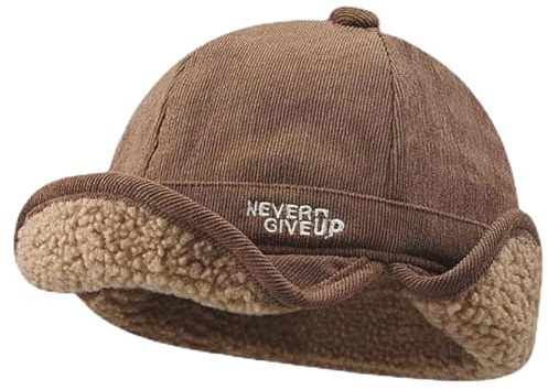 NLAND Uomo Berretto in Caldo Invernale con paraorecchie Antivento Cappello Invernale Unisex Berretto Foderato Rolled con Soffice in Pile ，Marrone Taglia Unica