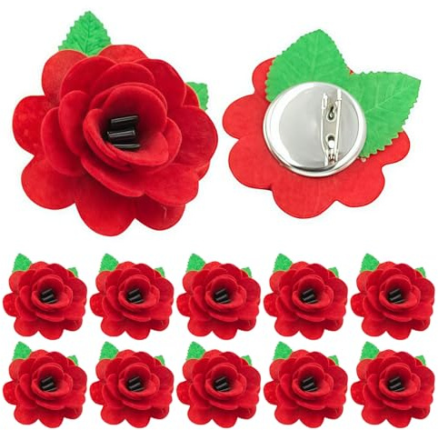 10Pcs Felt Poppy Badges and Pins 2025 Lest We Forget Felt Poppy Brooch for Remembrance Day Handmade Lapel Pins for Men Women Veterans Solider Gift