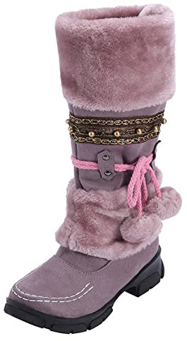 Vinterstövlar för kvinnor Storbritannien snöstövlar kvinnor fluffig luddig stövel mitt på vaden bruna knähöga stövlar varm päls fodrad vinterstövel hög topp snö stövel bred vad enfärgade promenadskor