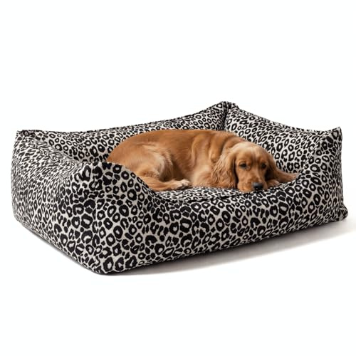 PAW WOW Hundebett Leonie | Orthopädisches Hundebett mit Memory Foam | Weiches Hundekörbchen Beige Schwarz | Abnehmbarer waschbarer Bezug | rutschfest | Komfort Schlafplatz für Hunde (105x75cm)