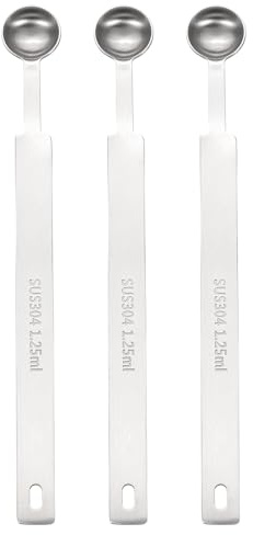 sourcing map 3pcs Single Measuring Spoon 1/4 TSP (1.25 ml) Teaspoon/Tablespoon 304 Stainless Steel Single Tiny Square Bowl Measuring Spoon Long Handle Measure Scoop