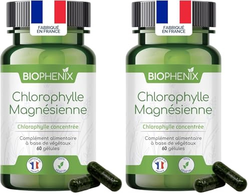 Biophénix - Chlorophylle Magnésienne 60 Gélules - Detox - Protection des Fonctions Digestives, Hépatiques et Rénales - 100% Naturel à Base de Végétaux - Fabriqué en France - 2 Gélules/Jour (Lot de 2)