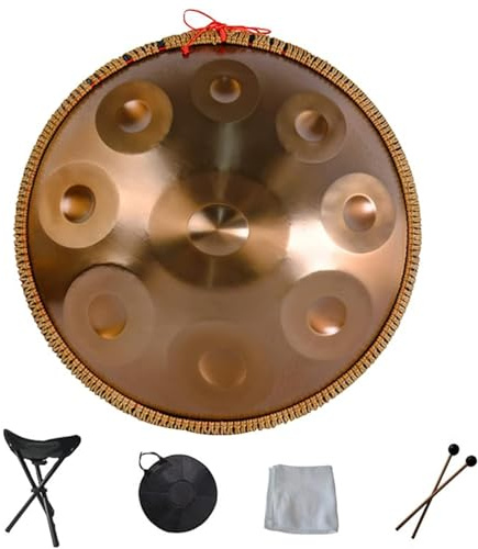 Stainless Steel Hand Pan Drums, 22 Inches Handpan Drum Sets, 432Hz/440Hz D Minor 9/10/12/14 Notes Steel Hand Pan Percussion Instruments, For Music Education Family Reunion(B,9 notes(440HZ))