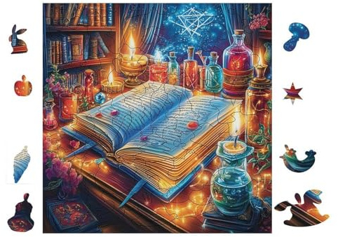100 Teile Puzzle Für Erwachsene Zauberbuch mit Kerzen 28x28cm Anfängerlevel Für Neue Spieler Einfache Montage Sanfte Erfahrung Alle Altersgruppen Geschenk