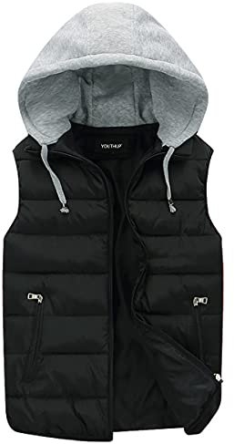 YOUTHUP Herren Steppweste mit Kapuze Leicht Winterweste Outdoor Dicke Freizeit Gilet Ärmellos Jacke Sport Weste, Schwarz, M