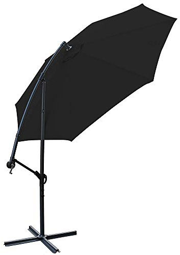 Green Bay 3m Banana Parasol - Crank Mechanism Sun Shade Canopy Cantilever Hanging Umbrella for Outdoor Garden Patio Summer Camping - Black