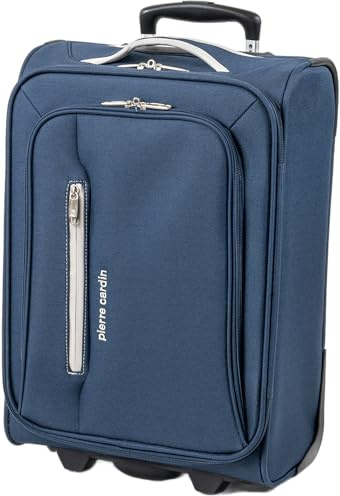 Pierre Cardin Mjuk sidig 45 cm resväska med hjul – KLM Flybe Emirates stuga godkänd under 55 x 40 x 20 bagage TUI Thomas Cook Soft Shell Bag | Ljus 1,8 kg 48 cm 30 L (Carry On, Navy & Grey)