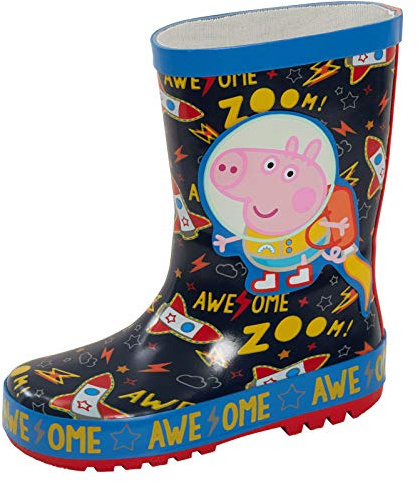 Peppa Pig gummistövlar för pojkar George Pig Wellington stövlar astronaut 3D gummi Wellingtons barn regn snö Welly stövlar skor, Marinblått Xsp, 7 UK Child