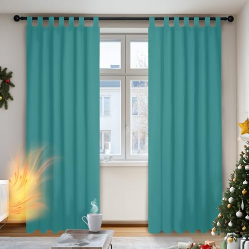 Deconovo Verdunkelungsvorhang Blickdicht Thermogardine Kälteschutz Schlaufen, 200x140 cm(HöhexBreite), Türkis, 2er Set