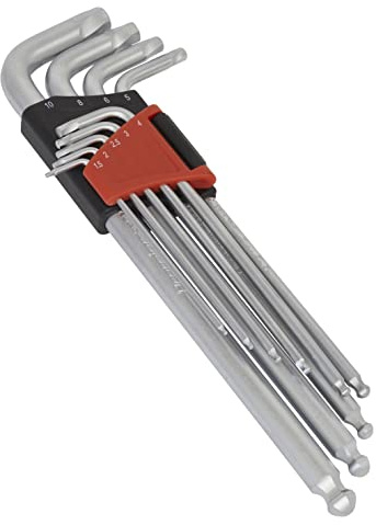 Sealey AK7180 - Juego de llaves allen (9 piezas, extremo de bola), color plateado