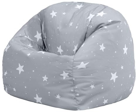 Icon Sterne Sitzsack Kinder, Grau, Gewebter-Stoff, Sitzsack mit Füllung, Bequemer Kinder Sessel, Kuschelsessel, Lese Sessel, Schlafzimmer, Kinderzimmer, Spielzimmer