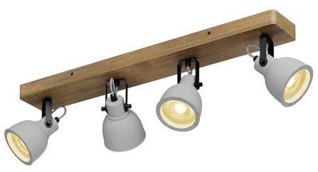 Ceiling Light 'Mitis' dimmable (Industrial Design) in Brown Made of Wood for e.g. Living Room & Dining Room (4 Light Sources, GU10) from Lindby | floodlight, Spotlight