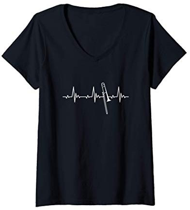 Damen Posaune Heartbeat für Posaunenspieler T-Shirt mit V-Ausschnitt