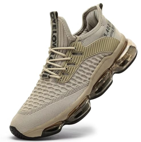 Socviis Herren Mode Knöchelhohe Sneaker Air Laufschuhe für Herren Leichtathletik Sport Trainer Tennis Basketball Schuhe, K21-beige, 47 EU