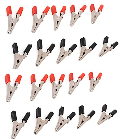 10 pares de pinzas de cocodrilo aisladas, conectores de batería eléctrica, surtido de pinzas eléctricas de 10 A, abrazaderas de cocodrilo de Metal de prueba eléctrica