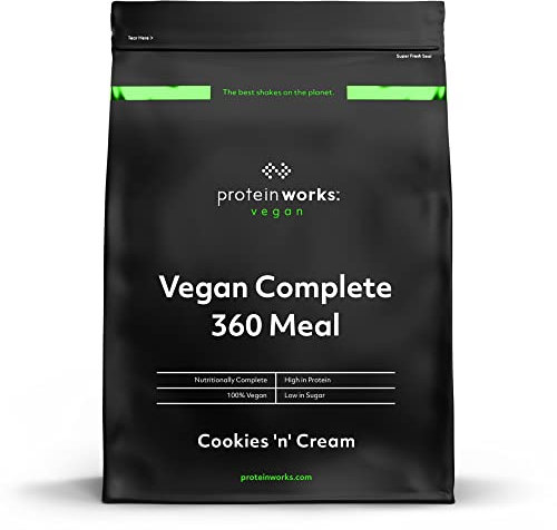 Protein Works - Vegan Complete 360 Meal Shake, 100% Vegan Meal Replacement Powder, Complete Meal, Plant Based Meal Shake, 10 Meals, Cookies 'n' Cream, 1kg