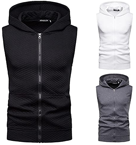 APAELEA - Chaleco de sudadera para hombre, con capucha, bolsillo sin mangas, forro polar con cremallera, Negro 2., M