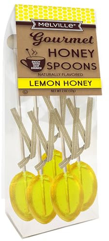 Melville Candy All Natural Honey Spoons – Clover Honey Spoons & Lollipops on Wooden Ball Sticks – Gluten-Free, Made in USA Stirrers for Tea, Coffee, & Hot Beverages - Individually Wrapped (5-count