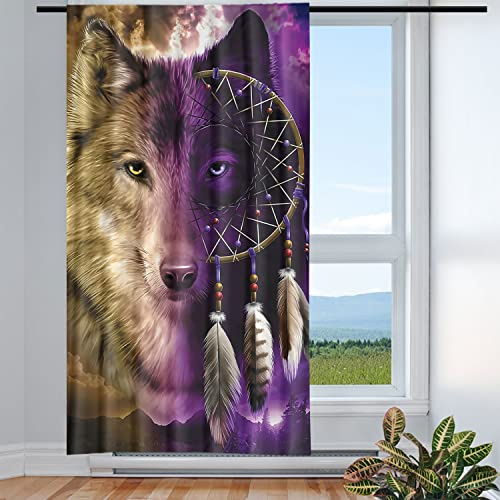 Violetpos Vorhänge Gardinen für Wohnzimmer Schlafzimmer 1 Stück Wolf Traumfänger 135x245cm W/H