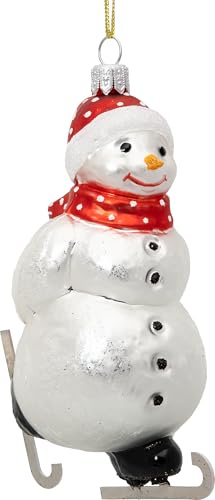 SIKORA Schneemann auf Schlittschuhen besondere Weihnachtskugel Glas Christbaumschmuck Deko Figur Weihnachten Anhänger Ornament - Meisterstücke - BS749