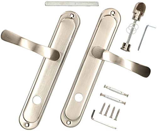 KOTARBAU® Juego de manillas para puerta níquel satinado 90 mm, Manilla con pestillo baño, Manijas de puerta de placa larga, Manillas para puerta de baño, Picaportes con el kit de montaje