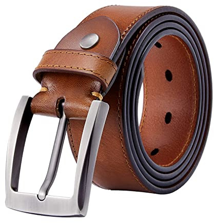 Hzhy Men's Leather Belt,100% Full Grain Leather with Anti-Scratch Pin Buckle,Great for Jeans,Casual,Cowboy & Work Wear