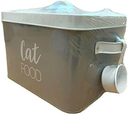 Vision4ever Cat Food Storage Tin with Scoop Metal Cats Feeding Holder Biscuits Bin Canister Easy To Use and Cleans