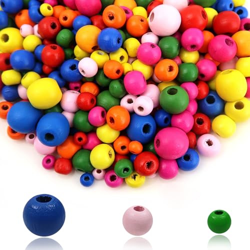 TOAOB 1050 Pezzi Perline in Legno Colorate Naturale con Foro Palline Legna Beads 6mm 8mm 10mm per Braccialetti Collane Lavoretti Fai da Te Decorazioni Artigianali