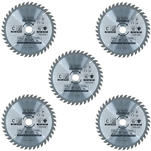 Circular Saw Blade 165mm x 16 / 20mm 40 Teeth TCT Cutting Disc Wood 5pc