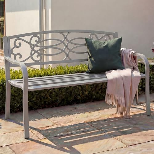 Mendler Gartenbank HWC-F44AM 2-Sitzer pulverbeschichteter - grau